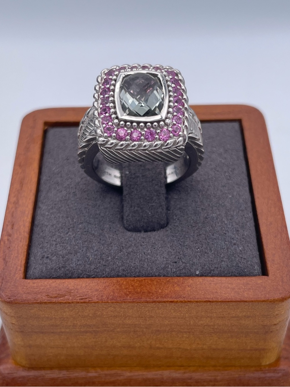 Judith Ripka 925 Sterling Silver Prasiolite Green Amethyst Pink Sapphire Ring s6